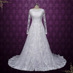 Classic Modest Lace A-line Wedding Dress with Long Sleeves | EMBERLINE