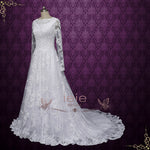 Classic Modest Lace A-line Wedding Dress with Long Sleeves | EMBERLINE