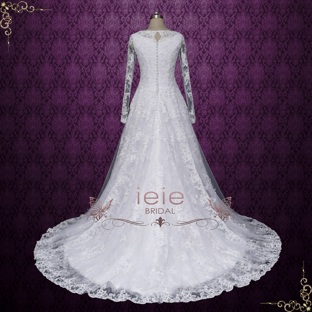 Long Embroidery A-Line Lace Wedding Dress main image 0