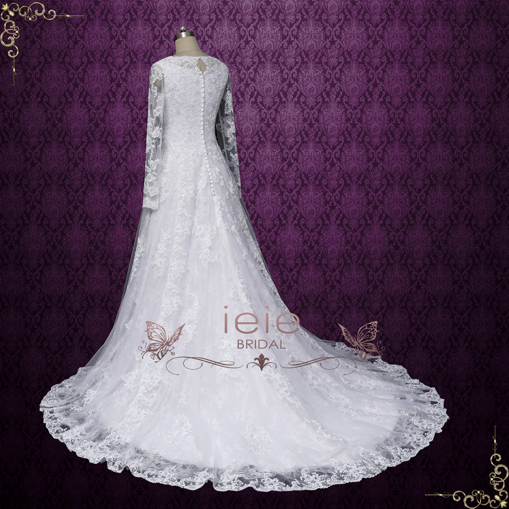 Long Embroidery A-Line Lace Wedding Dress main image 1