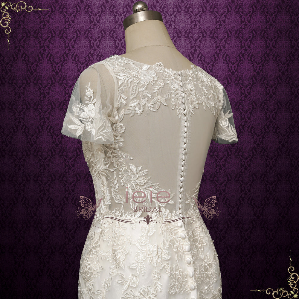Fitted Boho Lace Mermaid Wedding Dress with Short Sleeves | JANUARY