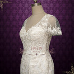 Fitted Boho Lace Mermaid Wedding Dress with Short Sleeves | JANUARY