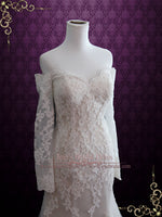 Ready to Wear Champagne Lace Mermaid Wedding Dress with Off Shoulder Sleeves MEG