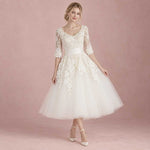 Long Sleeves Wedding Dress Short Retro Tea Length Wedding Dress | Marina