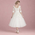 Long Sleeves Wedding Dress Short Retro Tea Length Wedding Dress | Marina