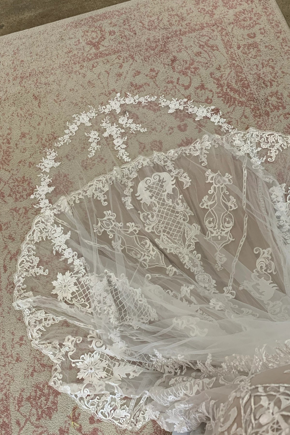 Long Lace Wedding Veil with Floral Applique on Train VG2022