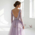 Lavender Purple Lace Wedding Dress with Long Sleeves | VIOLIA