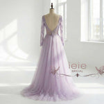 Lavender Purple Lace Wedding Dress with Long Sleeves | VIOLIA