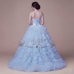 Blue One Shoulder Ruffles Ball Gown Wedding Dress COCO