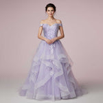Enchanting Lilac Purple Ball Gown Wedding Dress with Off Shoulder Straps | KARENA