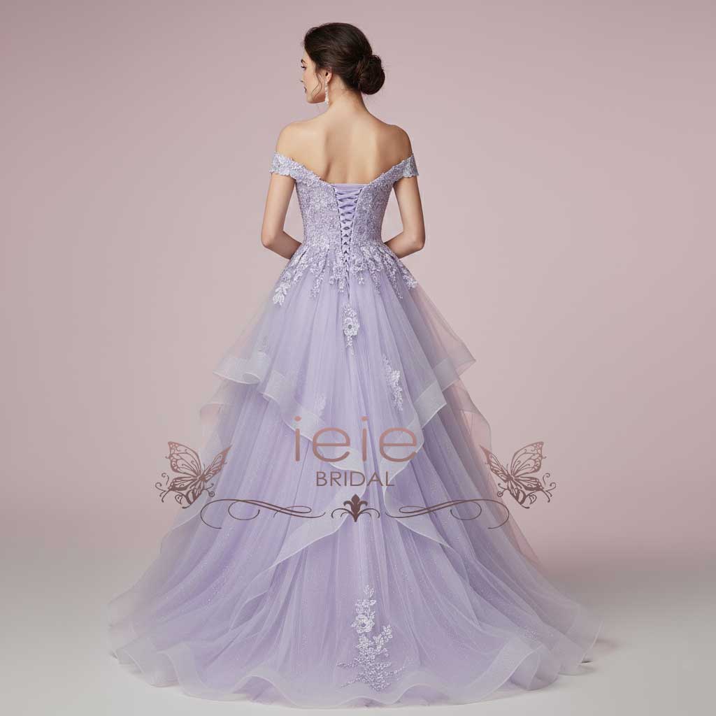 purple off the shoulder dress Enchanting Lilac Purple Ball Gown Wedding Dress with Off Shoulder Straps