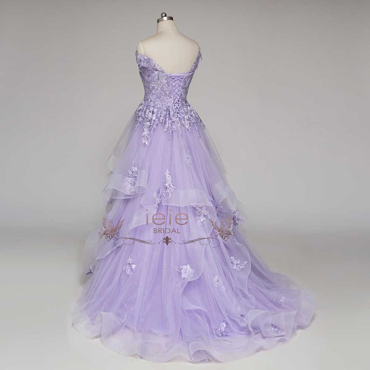 Enchanting Lilac Purple Ball Gown Wedding Dress with Off Shoulder Straps | KARENA