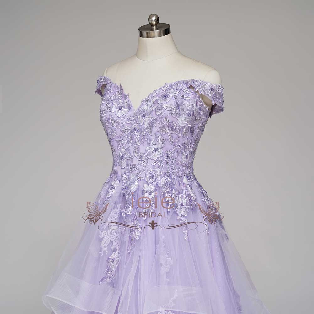 Enchanting Lilac Purple Ball Gown Wedding Dress with Off Shoulder Straps | KARENA