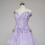 Enchanting Lilac Purple Ball Gown Wedding Dress with Off Shoulder Straps | KARENA