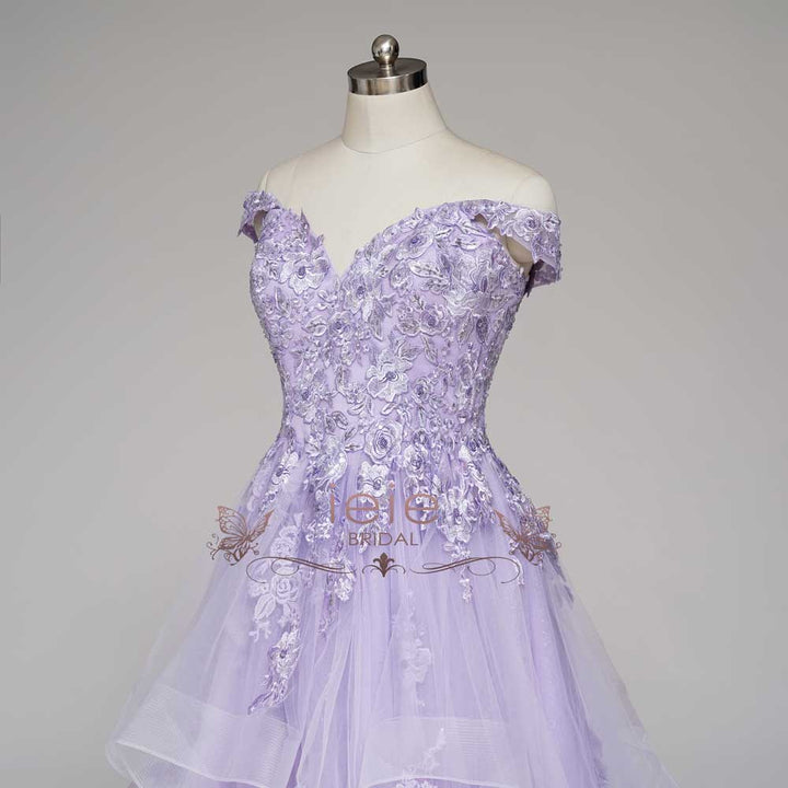 Enchanting Lilac Purple Ball Gown Wedding Dress with Off Shoulder Straps | KARENA