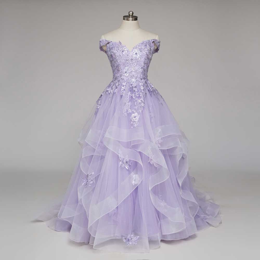 dresses lilac purple Enchanting Lilac Purple Ball Gown Wedding Dress with Off Shoulder Straps