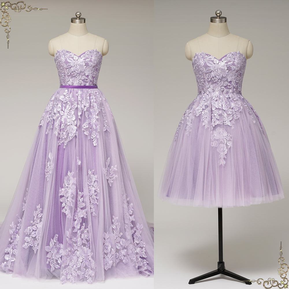 Convertible Purple Lace Wedding Dress with Overskirt | VASPER