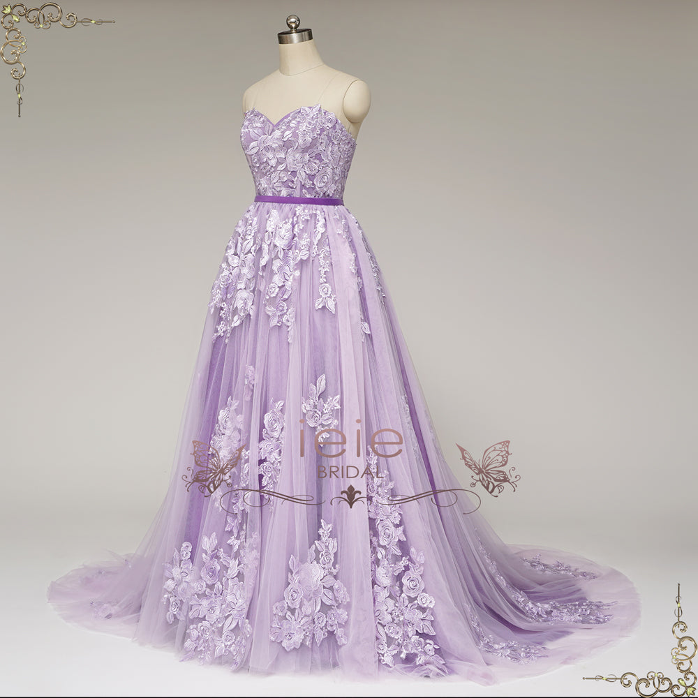 Convertible Purple Lace Wedding Dress with Overskirt | VASPER – ieie