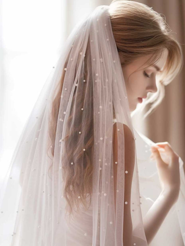 Long Cathedral Wedding Veil with Pearls VG3049