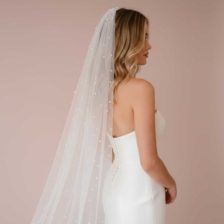 Long Cathedral Wedding Veil with Pearls VG3049