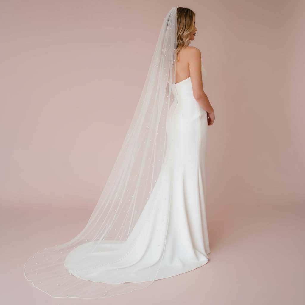 Long Cathedral Wedding Veil with Pearls VG3049