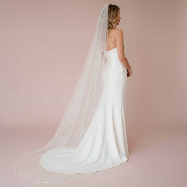 Long Cathedral Wedding Veil with Pearls VG3049