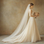 Champagne Long Chapel and Cathedral Tulle Veil With Raw Edge VG1030