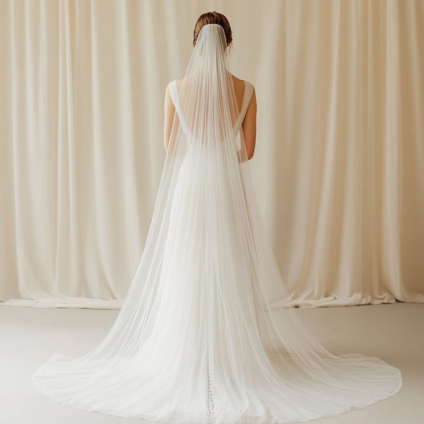 Minimalist Two Layer Cathedral Length Tulle Veil VG1010