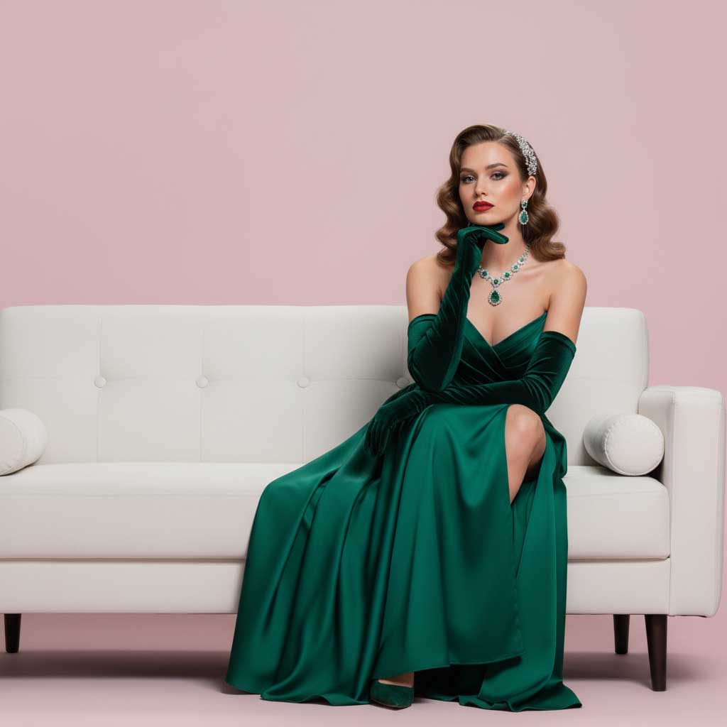 Long Emerald Green Blue Velvet Opera Gloves for Formal Evening Dress