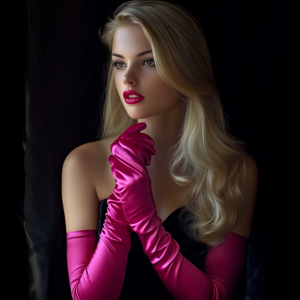 Fuschsia Hot Pink Long Satin Opera Formal Gloves AC1011