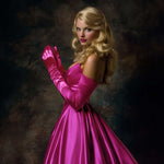 Fuschsia Hot Pink Long Satin Opera Formal Gloves AC1011
