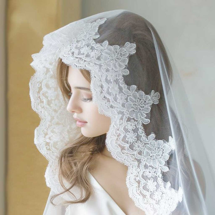 Long Cathedral and Chapel Length Lace Mantilla Wedding Veil VG1001