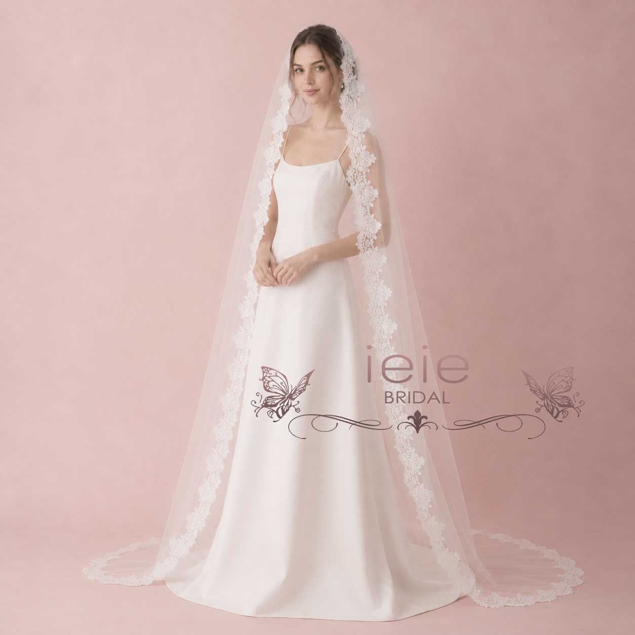 Long Cathedral and Chapel Length Lace Mantilla Wedding Veil VG1001