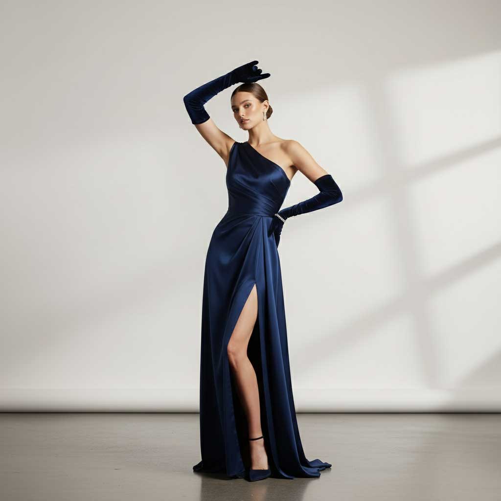 Long Navy Blue Velvet Opera Gloves for Formal Evening Dress