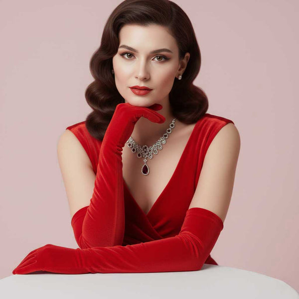Long Red Velvet Opera Gloves for Formal Evening Dress AC1017