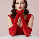 Long Red Velvet Opera Gloves for Formal Evening Dress AC1017