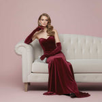 Long Burgundy Dark Red Velvet Opera Evening Gloves AC1017