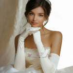 White Ivory Long Satin Gloves for Weddings, Debutante, Regency Balls AC1011