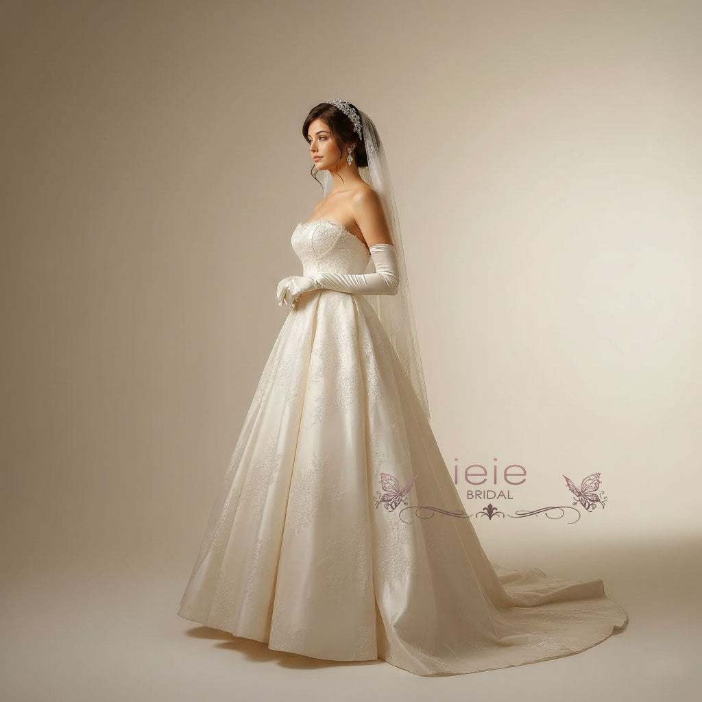 White Ivory Long Satin Gloves for Weddings, Debutante, Regency Balls AC1011
