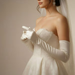 White Ivory Long Satin Gloves for Weddings, Debutante, Regency Balls AC1011