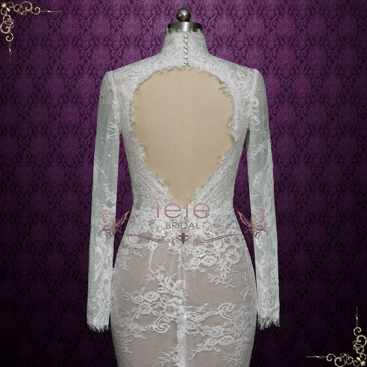 Fitted Lace Wedding Dress with High Neck and Long Sleeves | ALEAH Size 16W / Ivory/Champagne Fitted Lace Wedding Dress with High Neck and Long Sleeves | ALEAH Size 16W / Ivory/Champagne