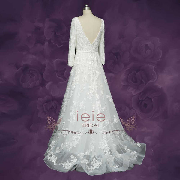 Slim A-line Lace Wedding Dress with Long Sleeves | BELLARIS