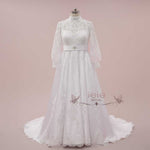Long Sleeves Lace Wedding Dress with High Neck | Benedicta