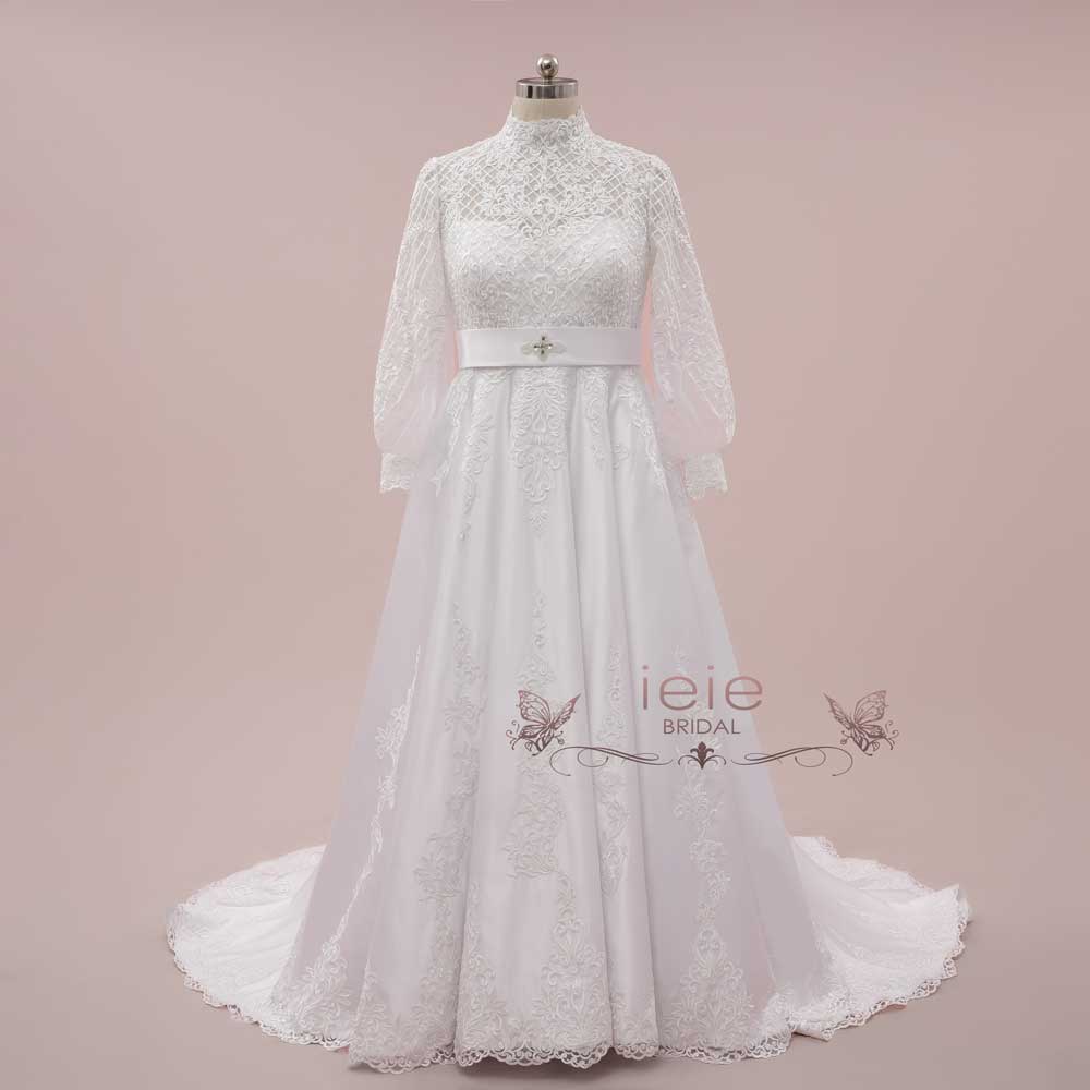 Long Sleeves Lace Wedding Dress with High Neck | Benedicta