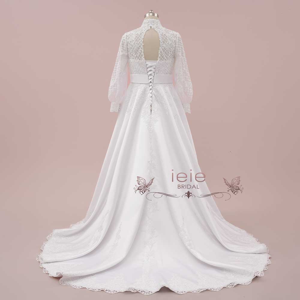 Long Sleeves Lace Wedding Dress with High Neck | Benedicta