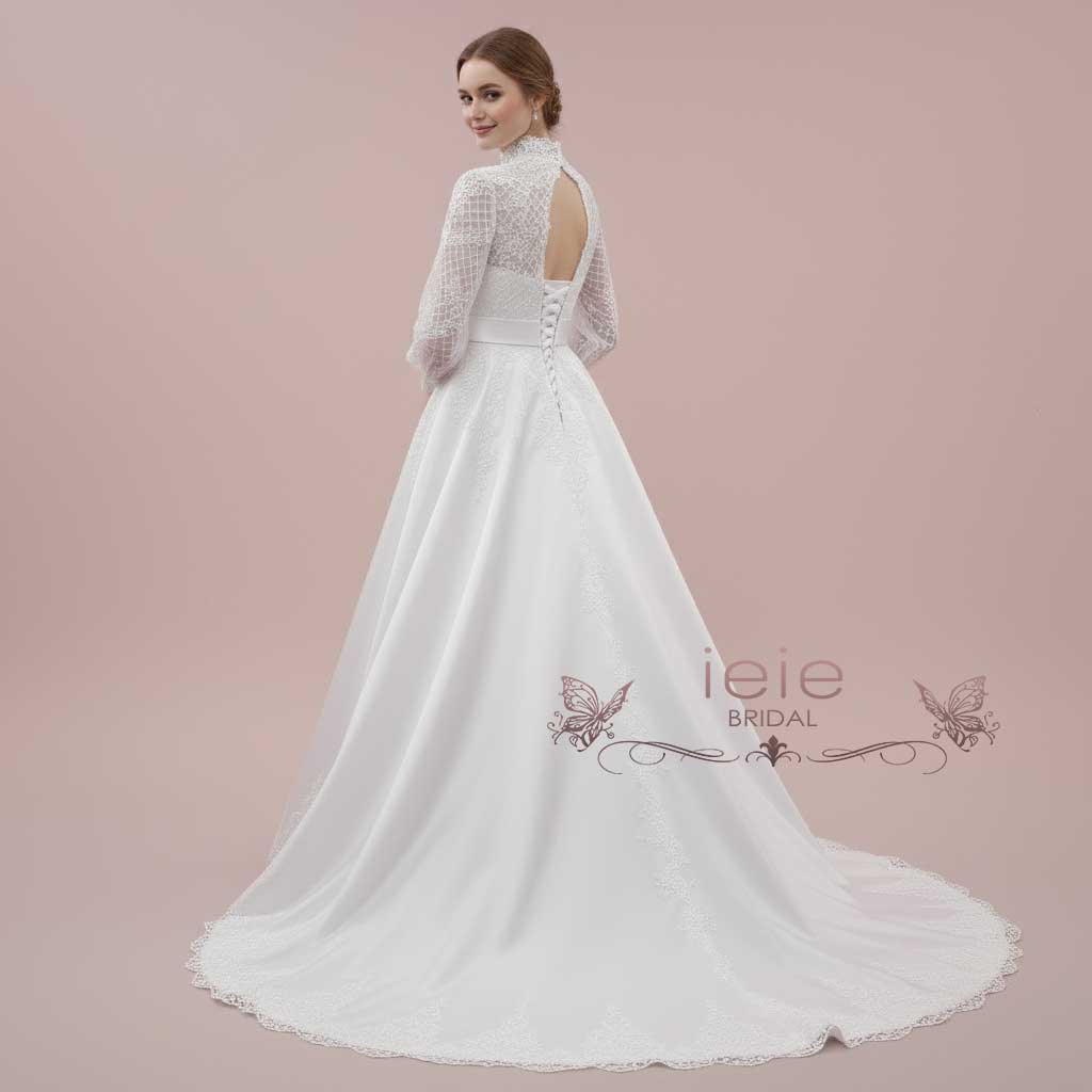Long Sleeves Lace Wedding Dress with High Neck | Benedicta