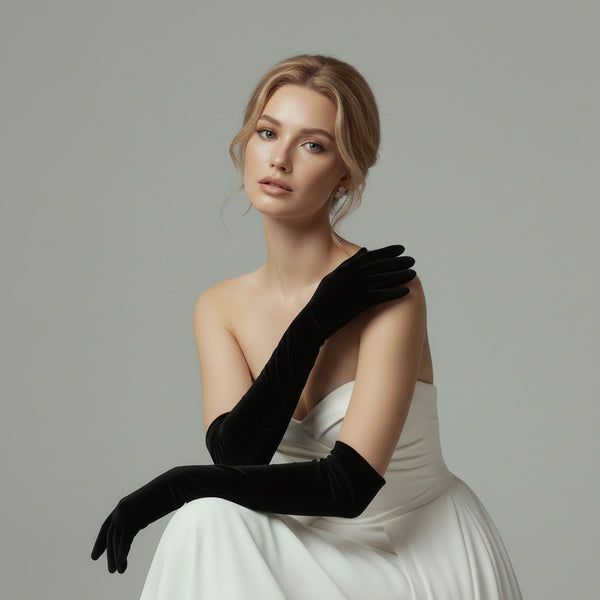 Long Black Velvet Opera Gloves for Formal Evening Dress AC1017