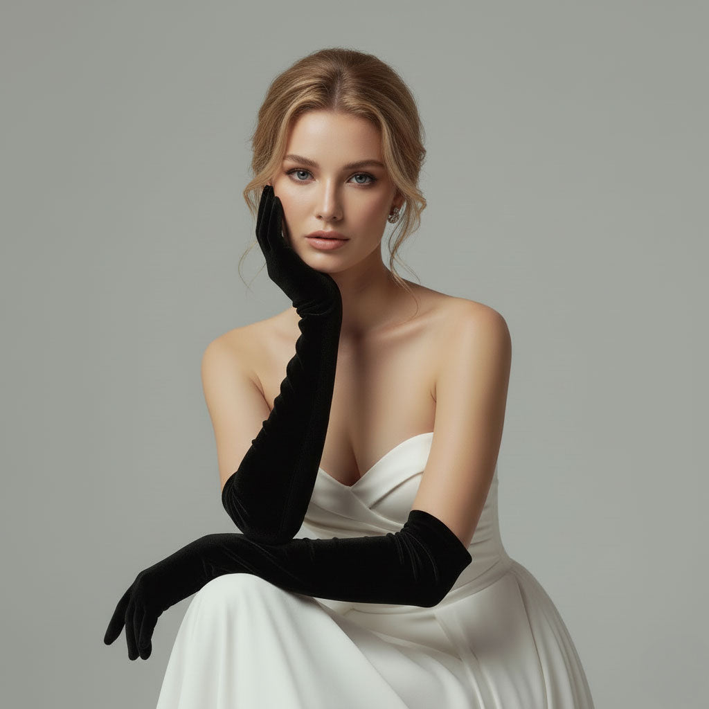 Long Black Velvet Opera Gloves for Formal Evening Dress AC1017