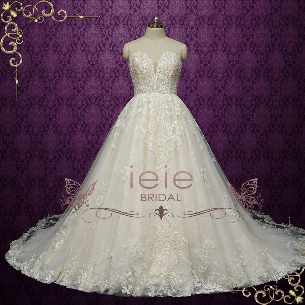 Stunning Off The Shoulder Flower Ball Gown Lace Wedding Dress Y1145
