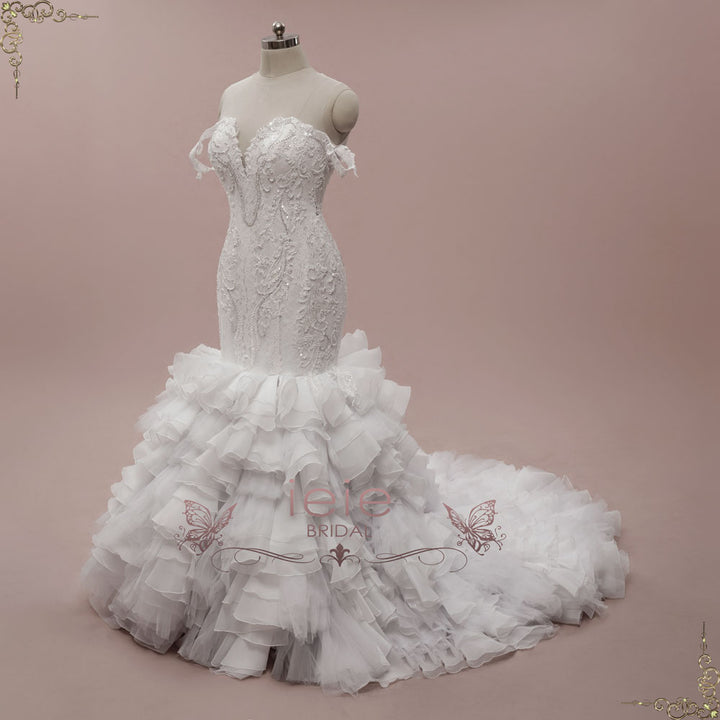 Lace Mermaid Wedding Dress with Ruffle Skirt | OKSANA